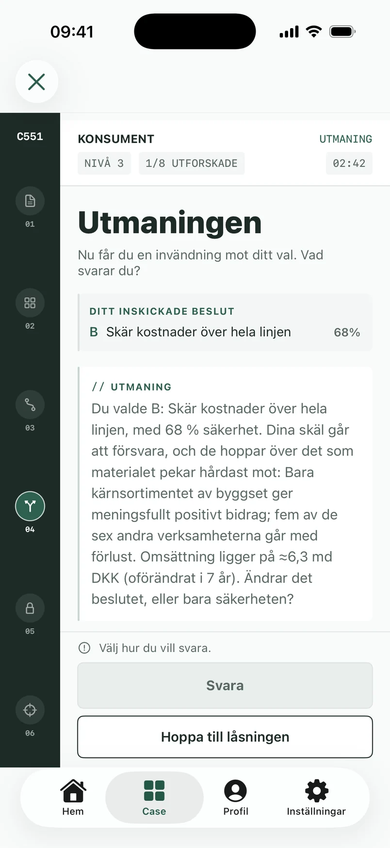 Skärmbild från appen: Invändningen