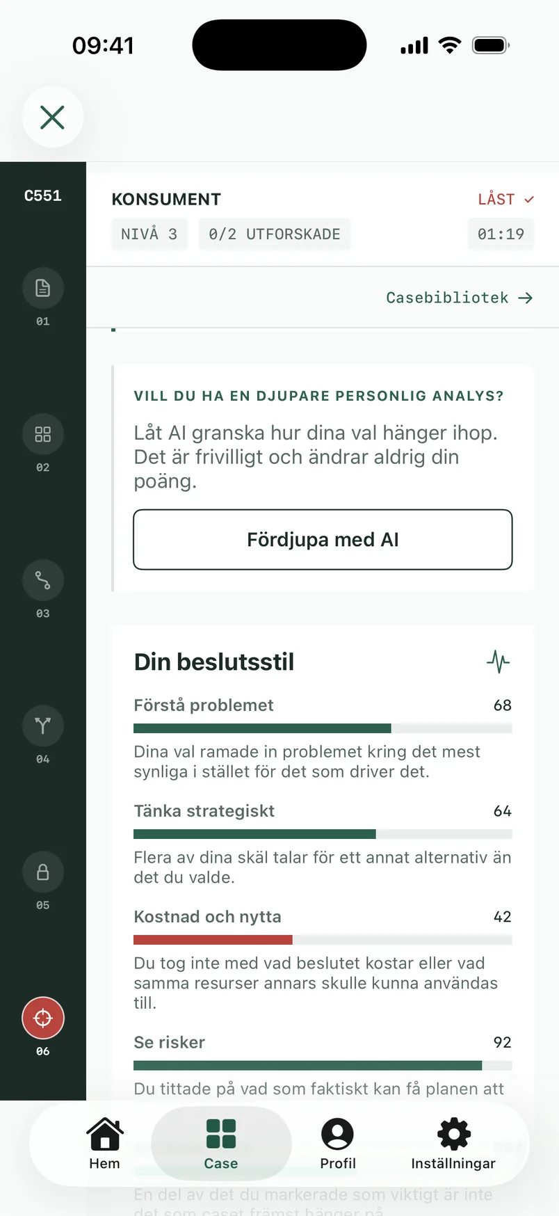 Skärmbild från appen: Resultatet
