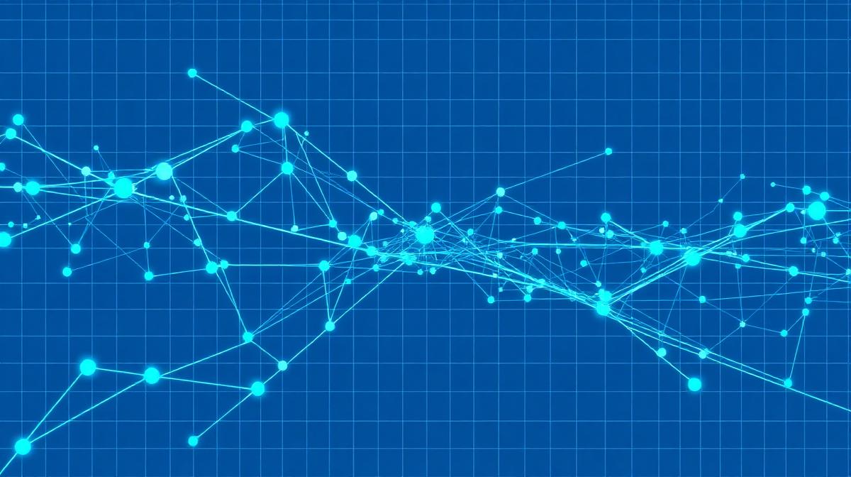 Abstrakt nätverksgrafik med anslutna noder över ett ritningsrutnät